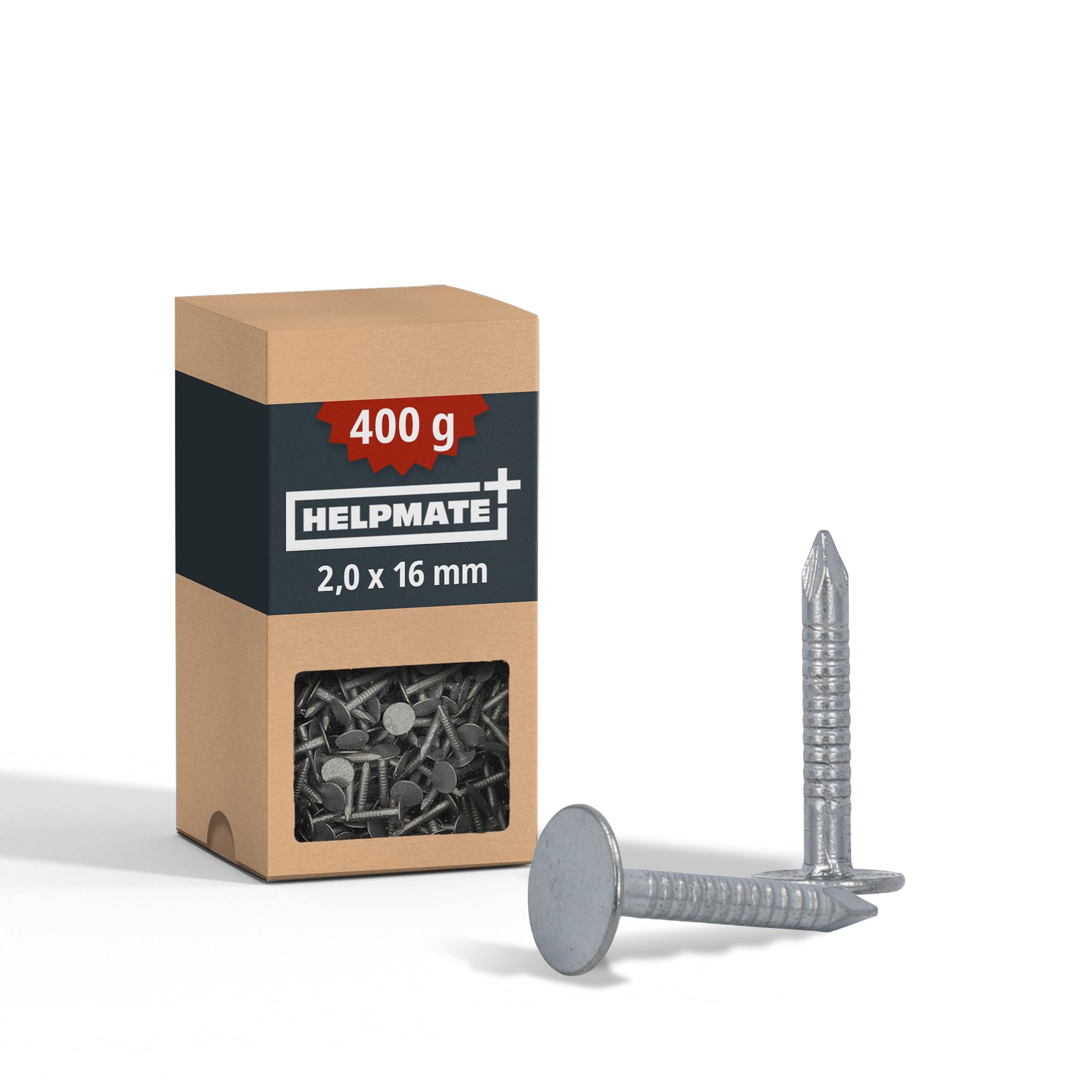 HELPMATE Roofing Felt Nails 2.0 x 16 mm, 400 Pack, Alloy Steel, Mechanically Galvanised, Corrosion Resistant, Ideal for Roofing Felt, Plastic Tarpaulins & Slate Panels