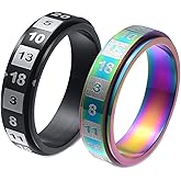 Mesnt Fidget Rings For Anxiety For Men, 6MM Numbers Rotatable Anti Stress Fidget Spinner Ring, Colorful/Black Size 6-11