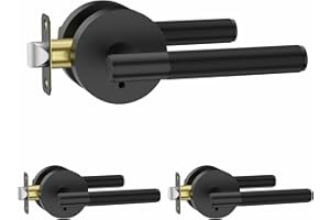 Amerdeco 3 Pack Matte Black Door Handles Interior, Knurled Privacy Door Handles with Lock,Heavy Duty Black Door Lever for Bedroom or Bathroom,Reversible Keyless for Left Right Handed Doors