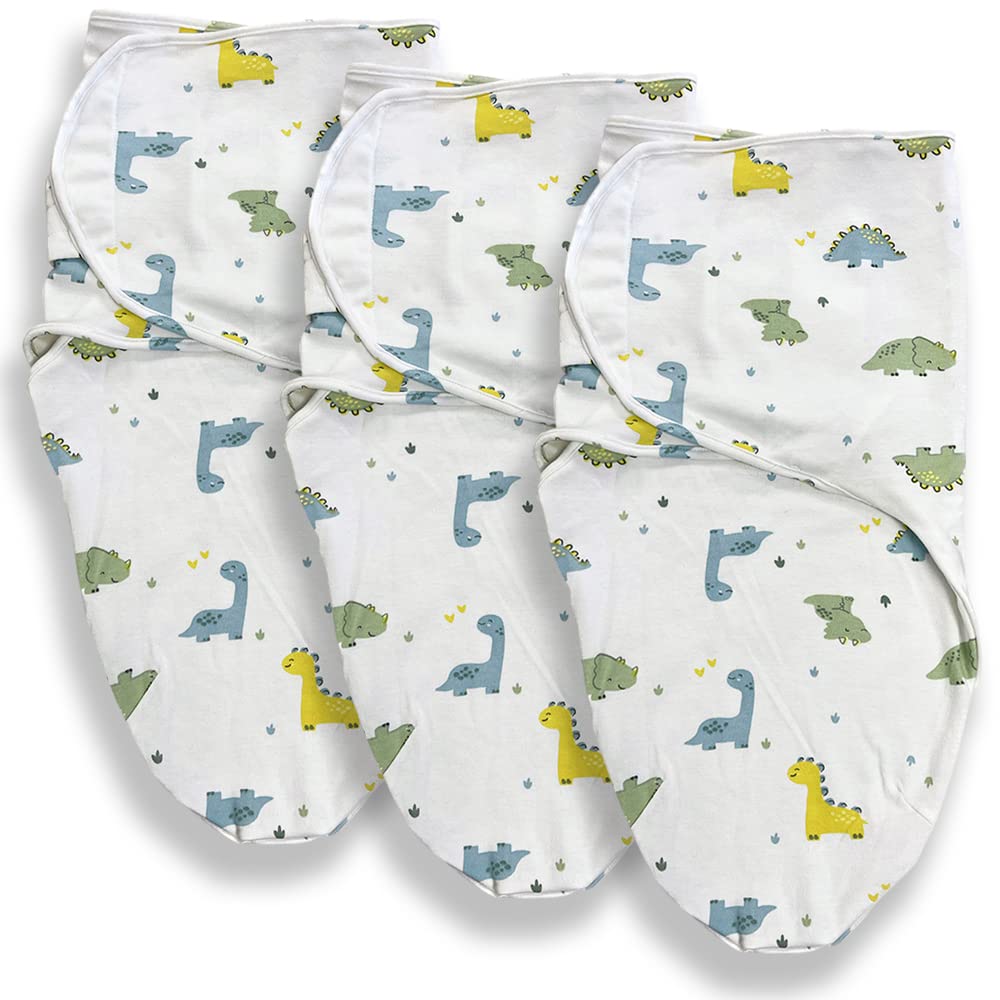 Callowesse 100% Cotton Newborn Swaddle 0.5 TOG – Adjustable Baby Swaddle Wrap, Baby Essential - Dinky Dino Pack of 3