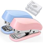 WIWUE GUO Mini Stapler, Blue &amp; Pink | Cute Desk Design, 1280pcs Standard Staples Included, Staple Remover Included, Office &amp; School Supplies