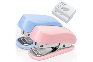 WIWUE GUO Mini Stapler - Cute Desk Stapler with 1280pcs Standard Staples and Staple Remover for Office & School Supplies (Blue & Pink)