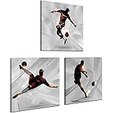 KLVOS Soccer Wall Art Prints Boy Room Sports Theme Decor Stretched and Gallery Wrap Modern Home Decoration for Man Cave Bedroom Ready to Hang - 12x12inchx3 Panel