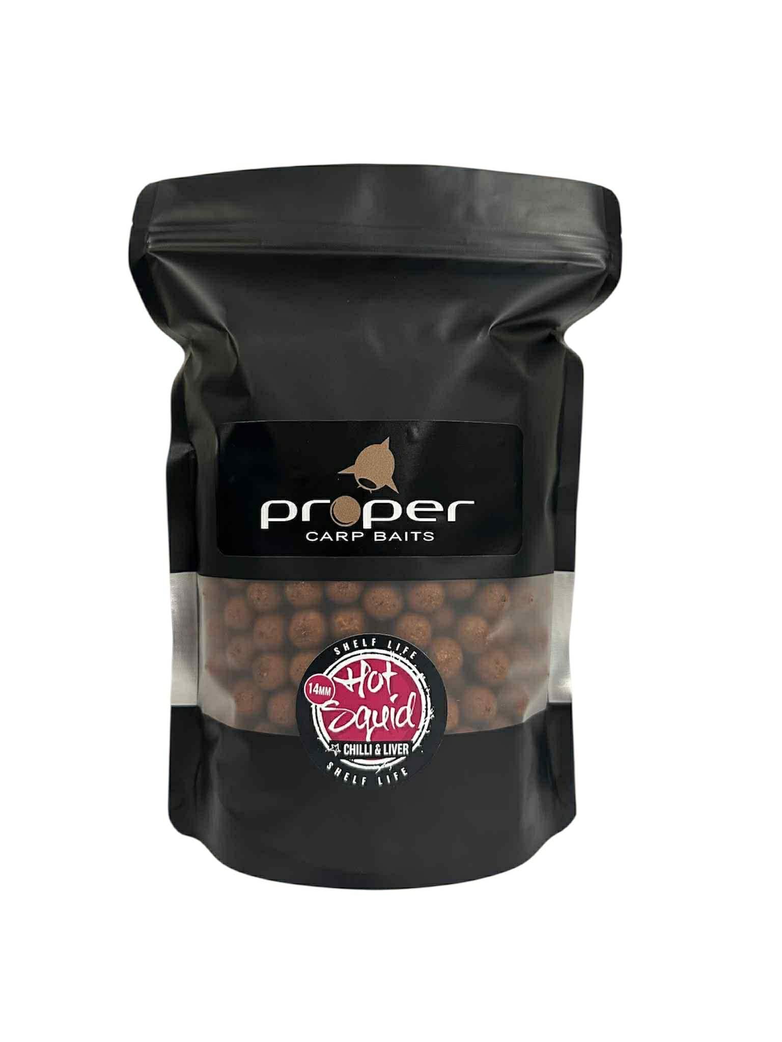 Proper Carp Baits Hot Squid 14mm Boilies 1kg