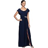 Alex Evenings Womens Long Cowl Neckline Mother of The Bride Dress, Formal Event Gown (Petite and Regular Sizes)