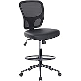 HYLONE Armless Office Chair with Footrest, PU Leather Swivel Desk Chair, Adjustable Height Drafting Chair for Home Office, Mid Back Counter Height Computer Chair