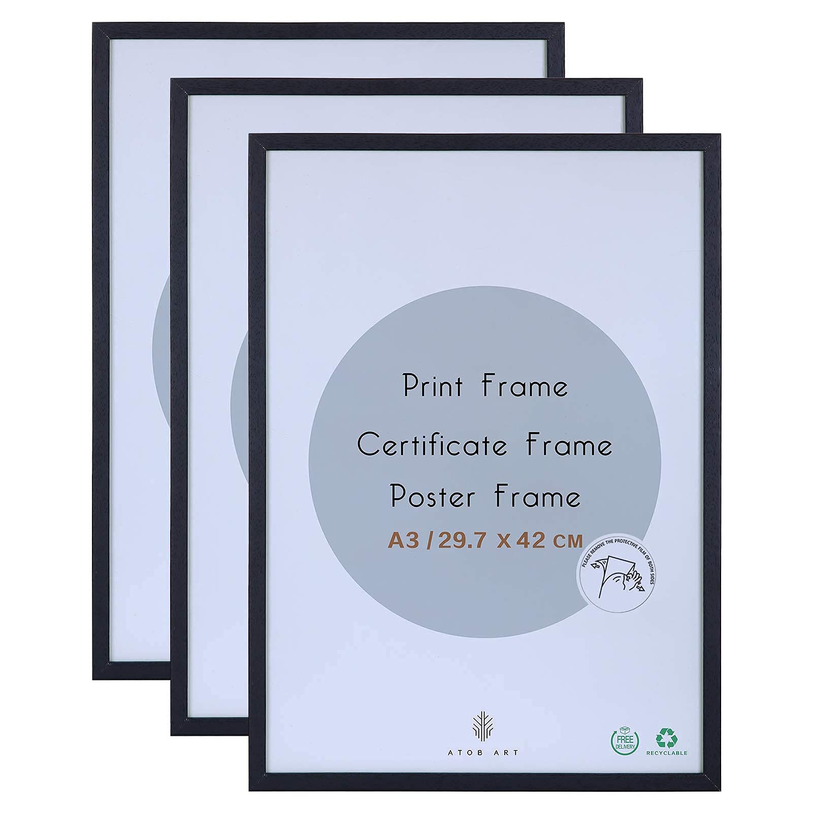 A3 Picture Frame, 3 Pack A3 Black Frame with Perspex Glass, Wall Display Horizontally or Vertically, 29.7 x 42 cm Wood Photo Frame — image 1