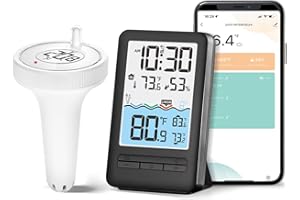 HEYAXA Wireless WiFi Pool Thermometer with Easy-to-Read 4" Digital LCD Display, Perfect Water Thermometer for Indoor & Outdoor Swimming Pool, Hot Tub, Spa, Aquarium, Ponds, and Baths (White, 1 Pack)