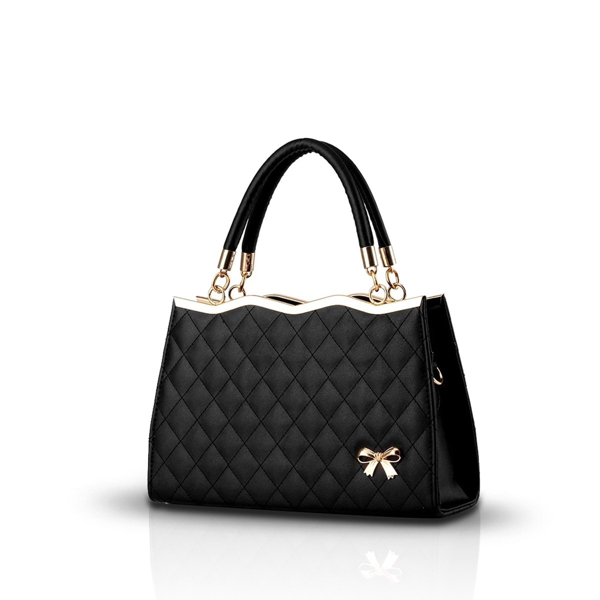 Nicole&Doris New Women/Ladies Handbag Shoulder Crossbody Bag Soft Surface PU Leather Diamond Lattice Black