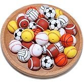 36pcs Silicone Beads for Pens Keychain Making 12mm Bulk Baseball Basketball Football Sport Focal Silicone Loose Beads Bracelet Necklace DIY Craft Jewelry Supplies