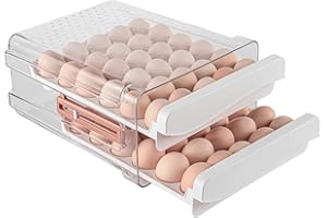 Sooyee 60 Capacity Egg Container for Refrigerator, Household Egg Holder for Fridge, Transparent 2 Drawers Chicken Egg Storage Container,White