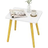 FORAOFUR Small White Side Table Living Room, Easy Assembly Compact Table | Modern Wood Mini Coffee Stand for Small Space, Bedroom, Nursery, Balcony, Office, Easy Move and Assemble Litter Nightstand