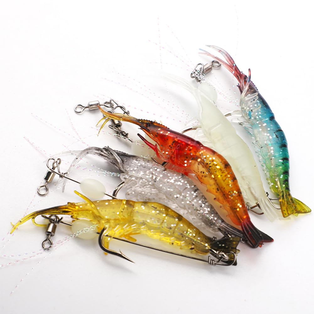 Senvenelec 5pcs Artificial Shrimp Bionic Lures, Soft Fishing Lures, 95mm, 6.2g, 5 Colors