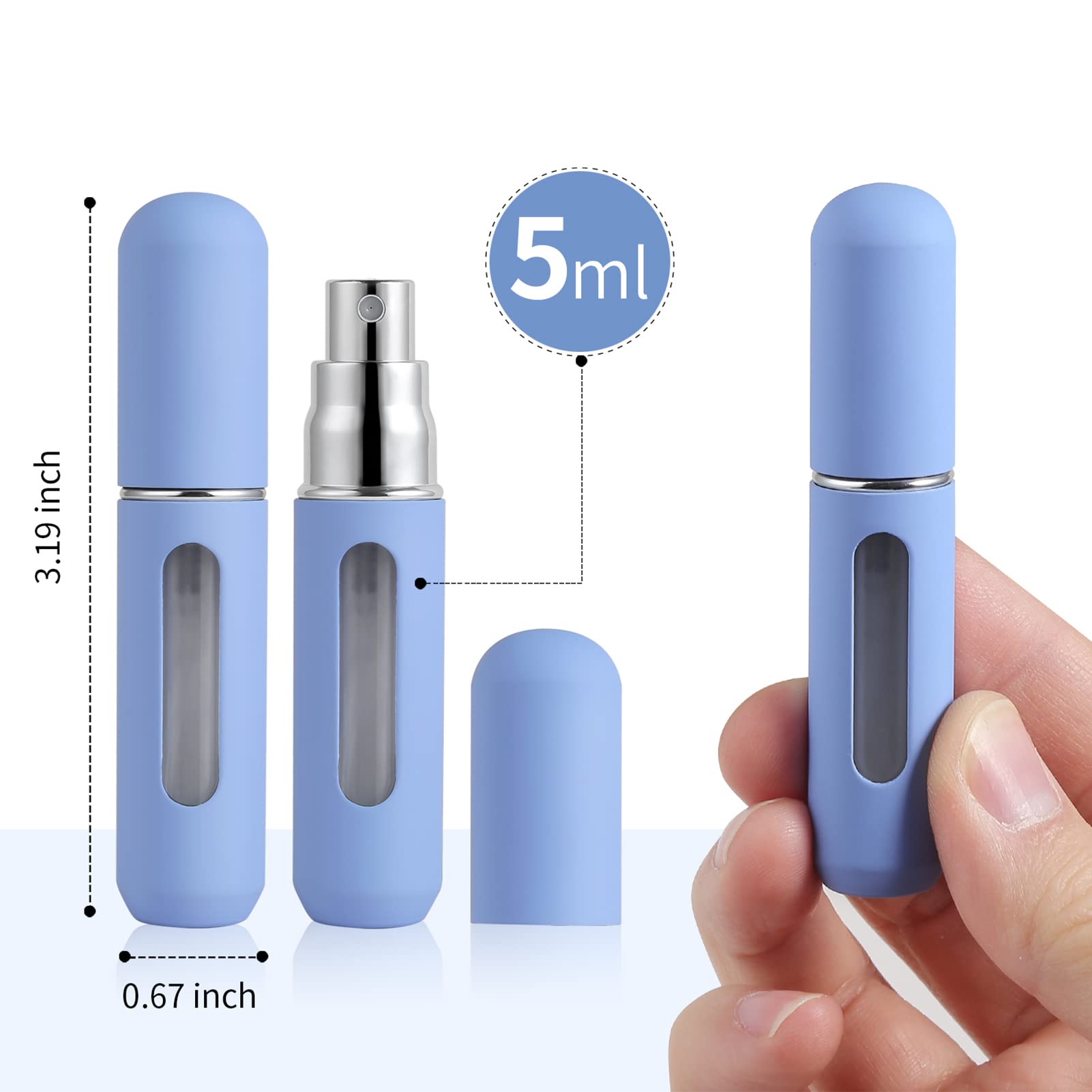 YOCASII 5pcs Refillable Perfume Bottle, Upgraded Atomizer Sprayer, Mini Cologne Travel Bottle Refillable, Pocket Perfume Dispenser Fill from Bottom, Portable Perfume Refillable Bottle for Travel