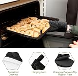 AUAUY 1 Pair Short Neoprene Cotton Oven Mitts Black Non-Slip Loop view 3