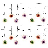 Bokoiuu 7FT Halloween Eyeball Curtain Lights, 25 LED Bulbs, Plug in | Connectable Eyeball String Lights, 10 Multicolor Eyeball Bulbs and 15 Mini Purple Bulbs, for Halloween Window, Porch Decor