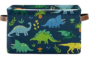 DOMIKING Rectangular Storage Bin Dinosaur Basket with Handles - Organizer Bin for Toys, Books, Laundry Basket for Kids/Pets, Playroom