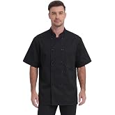 TOPTASK Black Chef Coat Short Sleeve Lightweight Chef Jacket Men Double Breasted Chef Uniform for Kitchen,Restaurant,Bakery