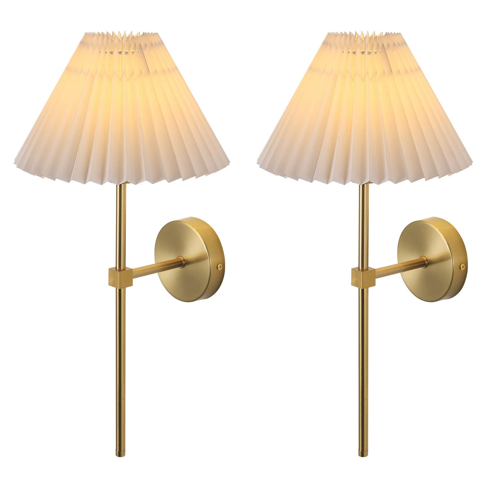 Photo 1 of KELUOLY Wall Sconces Sets of 2 White Fabric lampshade Gold Wall Lamp Column Bracket Wall Lighting Bathroom Dresser Hardwired lamp Applicable to Living Room Bedroom Dining Room
