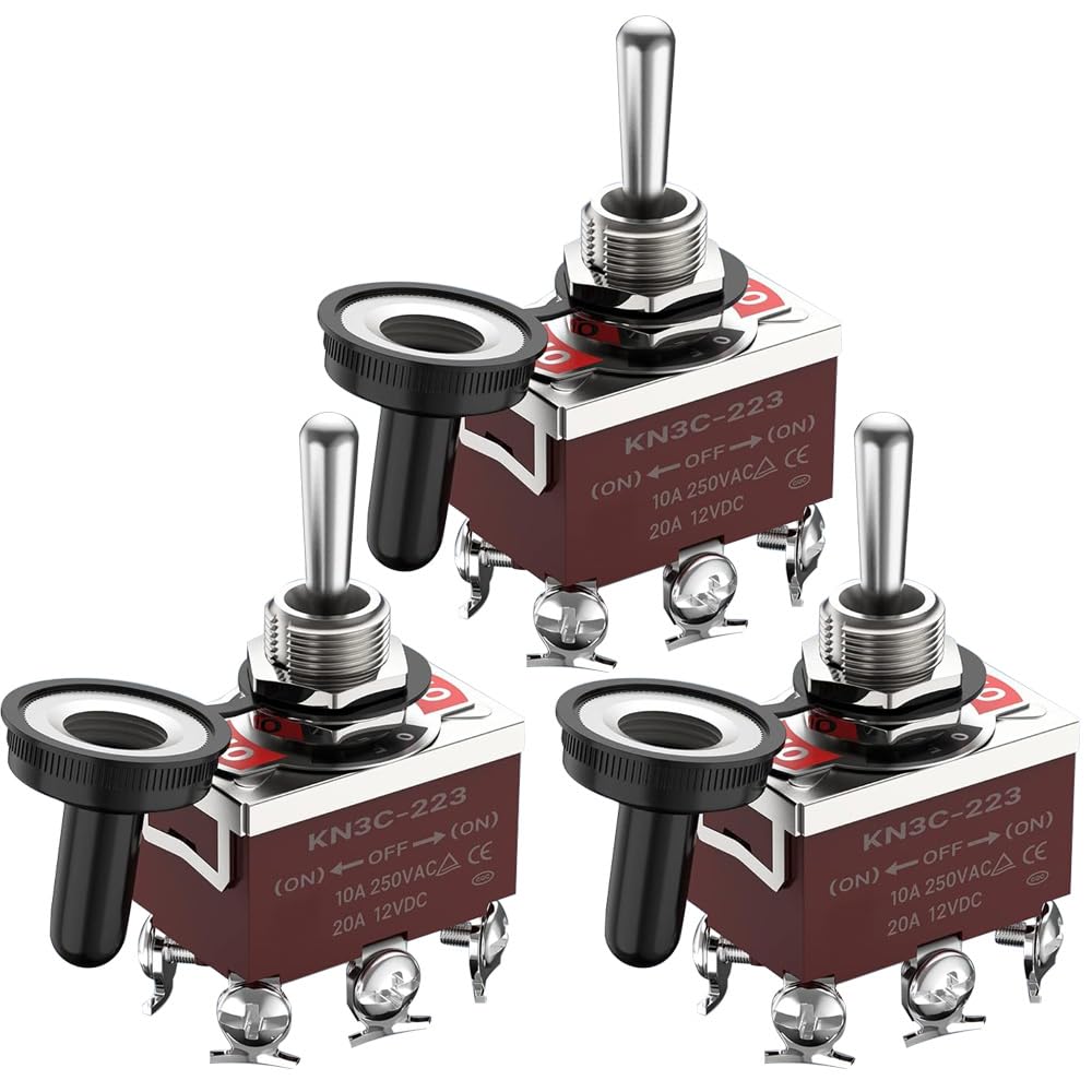 Gebildet 3pcs Waterproof Momentary Toggle Switch 20A-12VCC/10A -24VDC,20A-125VAC/10A -250VAC DPDT 6 Pin ON/OFF/ON Rocker Toggle Switch+3pcs Cap