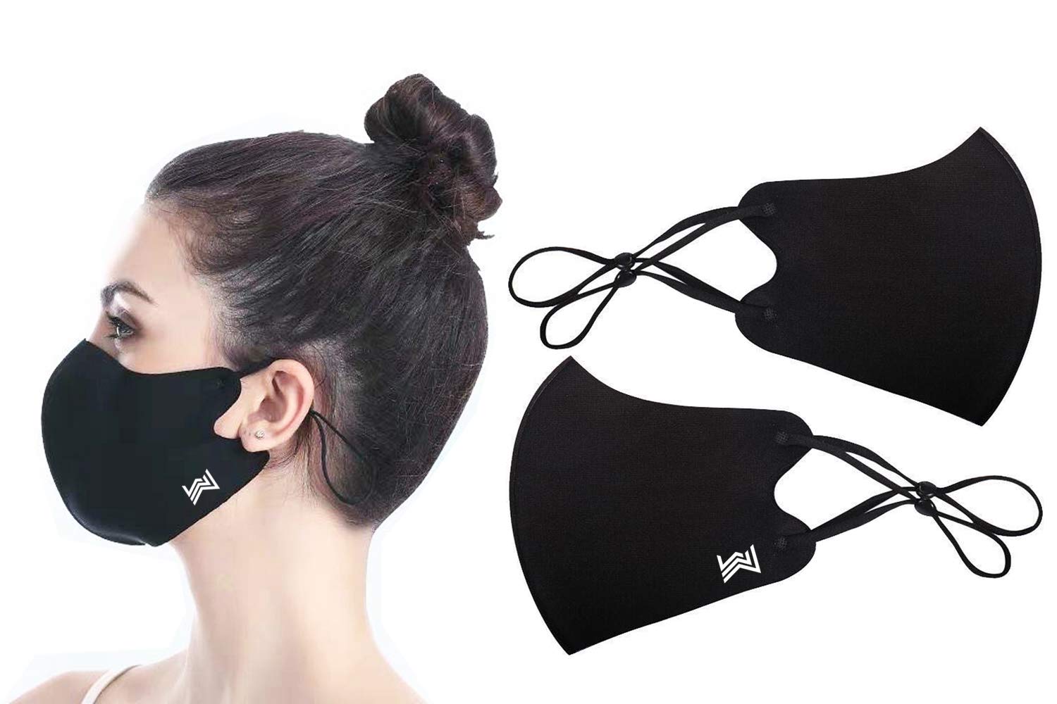 WannaWant Protective X LOOP Face Mask PACK OF 2 | Washable and Reusable | Comfortable | Breathable | Adjustable Extendable Earloops | Unisex | BLACK