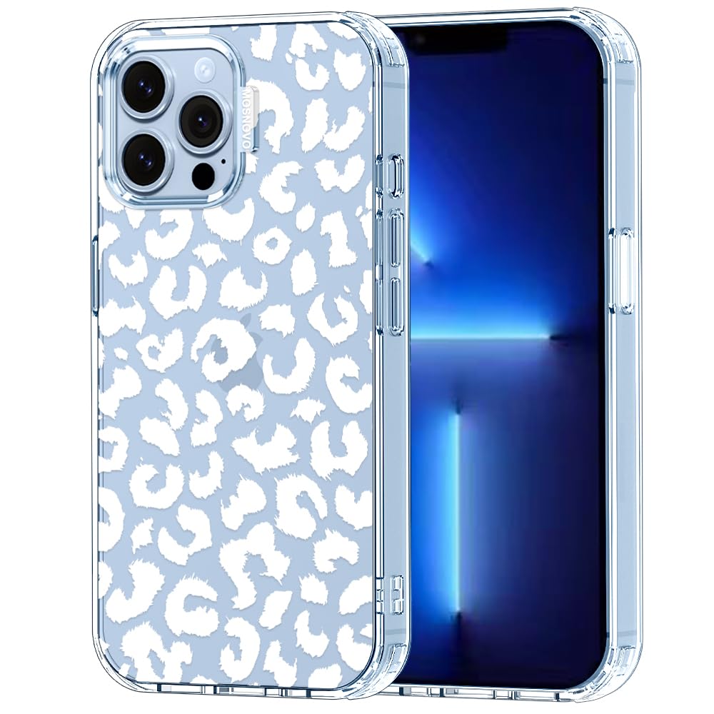MOSNOVO Case for iPhone 13 Pro Max, [Buffertech 6.6ft Military-Grade Drop Protection] [Anti Peel Off Tech] Clear TPU Bumper Phone Case Cover Design - White Leopard Print — image 1