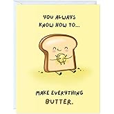 ALY LOU Funny Anniversary Birthday Card for Boyfriend, Wife, Girlfriend, Husband, Him Her - Punny Cute Love Greeting Card, Blank Inside (Everything Butter)