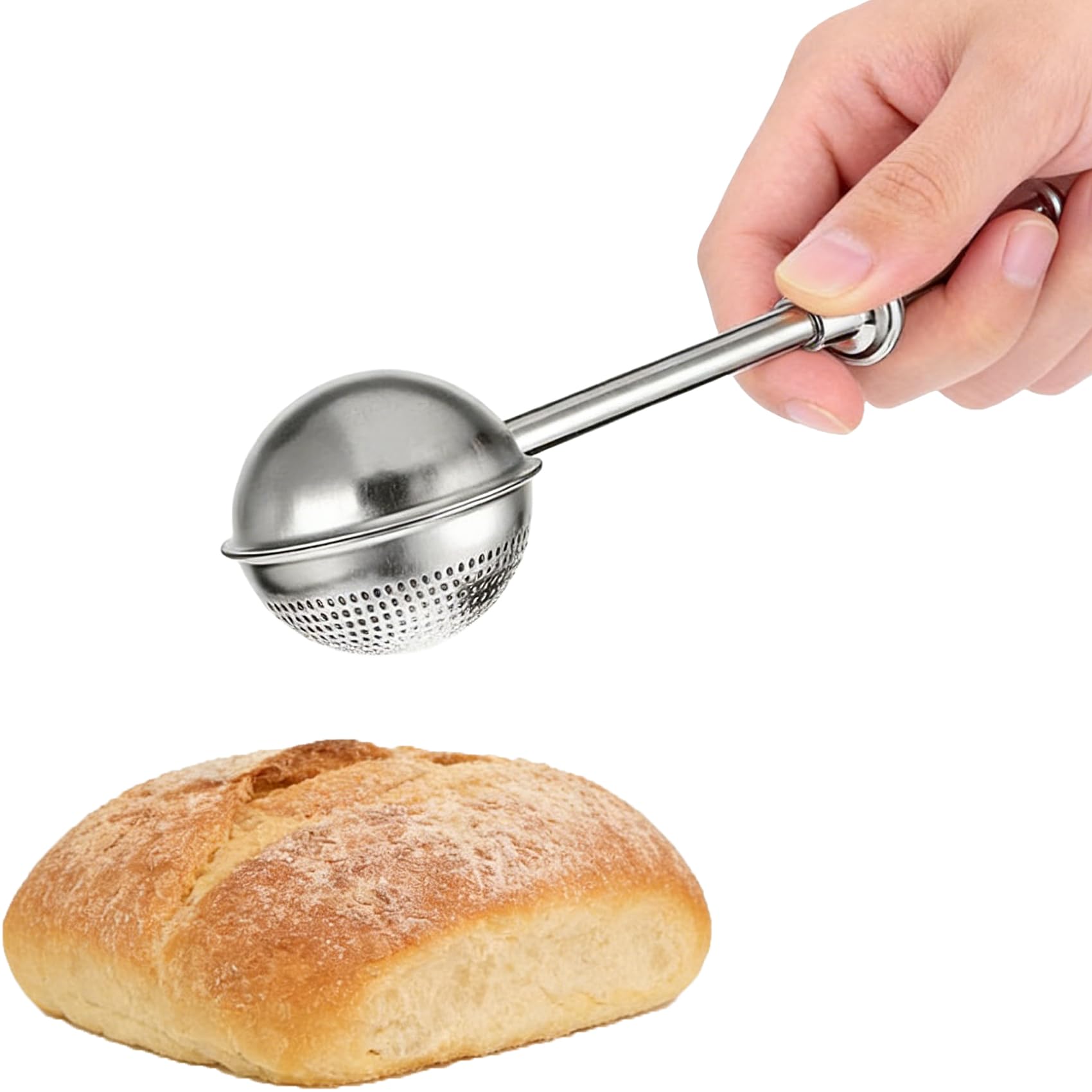 304 Stainless Steel Baker's Dusting Wand, Powdered Sugar Shaker Duster Sifter, One Handed Flour Duster for Sifting Flour Sugar Spices, Baking Tool for Bread Cakes Pastry Kitchen Accessories