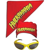 Wrestler Hogan Costume Red Bandana Yellow Sunglasses for Halloween & Cosplay
