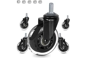 8T8 3" Thread Screw in Office Chair Caster Wheels, 3/8"-16x1(Not Metric M10), Safe for All Floors, PU Rubber Furniture,Carts Stem Caster Wheels,No Scratch,650Lbs Weight Capacity