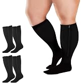 Cheeroyal 2 Pairs Wide Calf Compression Socks Plus Size with Zipper for Overweight Women Men