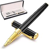 FEIDIAO Beautiful Ballpoint Pen Set,Office Business Signature Ballpoint Pen with 2 Replacement Black Refills, 0.5mm Nib, Black Classic Gift Box, Writing Gift for Men and Women (Black Gold A)