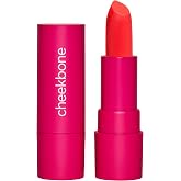 Cheekbone Sustain Lipstick, Vibrant Coral Pink Shade, Creamy Satin Lip Color with Buildable Pigment, Long-Wear, Moisturizing Formula with Organic Castor Oil, Eco-Conscious, Vegan, 0.14 oz.