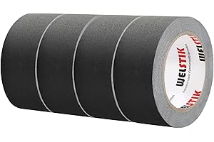 WELSTIK 4 Pack 50mm x 27m Black Gaffer Tape Heavy Duty Cable Theatre Stage Home Decor Residue Free Non-Reflective