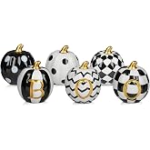 DAZONGE Set of 6 Ceramic Halloween Pumpkins Halloween Decorations Indoor | Assorted Ceramic BOO Pumpkins for Fall and Halloween Home Decor. Great for Mantels, Shelves, Tables and Tiered Trays