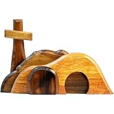 EGZ Empty Tomb Easter Scene and Cross Decoration, Wooden Easter Jesus Resurrection Scene Cross and Tomb Tray Set, Suitable fo