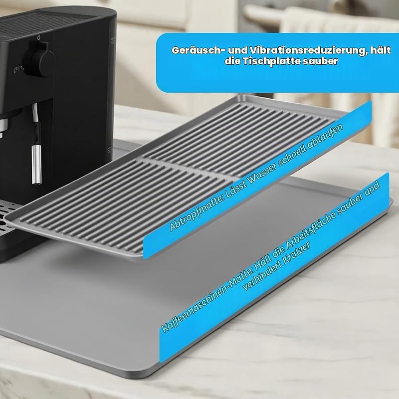 Kaffeemaschine Abtropfmatte aus Silikon, 2-in-1 Kaffeemaschine Unterlage, Abtropfmatte Geschirr, Kaffeematte mit Konvexem Rand, Silikon Matte für Kaffeevollautomat Küchenarbeitsplatten, Grau — Foto 5 von 8