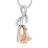 Rose Flower Cremation Urn Necklace for Ashes Stainless Steel Memorial Cremation Ash Jewelry Keepsake Pendant Necklace for Women Girl
