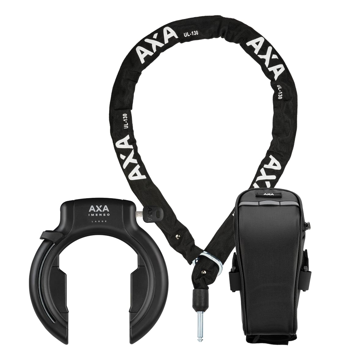 AXA Set Imenso L Retractable + ULC 130 + Transporttasche – Rahmenschloss Set mit Einsteckkette und Tasche – Hohe Sicherheit