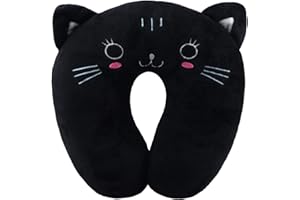 SAYCKER Kids Travel Pillow Cute Animal Neck Pillow Support U Shaped Pillow, Comfortable in Any Sitting Position in Airplane,Car,Train for Kids(Size:Black Cat Style)