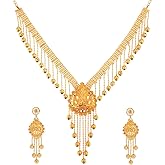 Efulgenz Indian Style Bollywood Fashion Tone Wedding Bridal Pendant Locket Tassel Choker Collar Necklace Earrings Jewelry Set