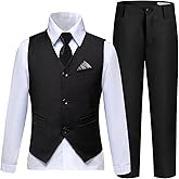 Boys Suit Formal Dress Pants Vest Suit Set for Boys Wedding Outfits with Dress Shirt Tie and Pocket Square