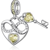 PHRUKAR Birthstone Charm for Charm Bracelet, 925 Sterling Silver Infinity Love Heart Dangle Charm for Bracelet and Necklace, Birthday Mother's day Christmas Jewelry Gifts for Women