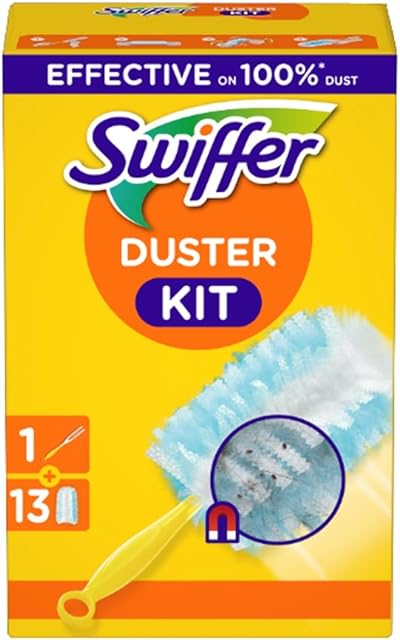 Swiffer Staubmagnet Starter-Set (1 Griff + 13 Nachfülltücher) Fängt Und Schließt 3-mal Mehr Staub Und Haare Ein Als Herkömmliche Staubwedel