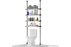 YeYeBest Over The Toilet Storage, Bathroom Organizer 4-Tier Adjustable Shelves for Small Room, Saver Space, 91 to 124 Inch Tall Stainless Steel Black