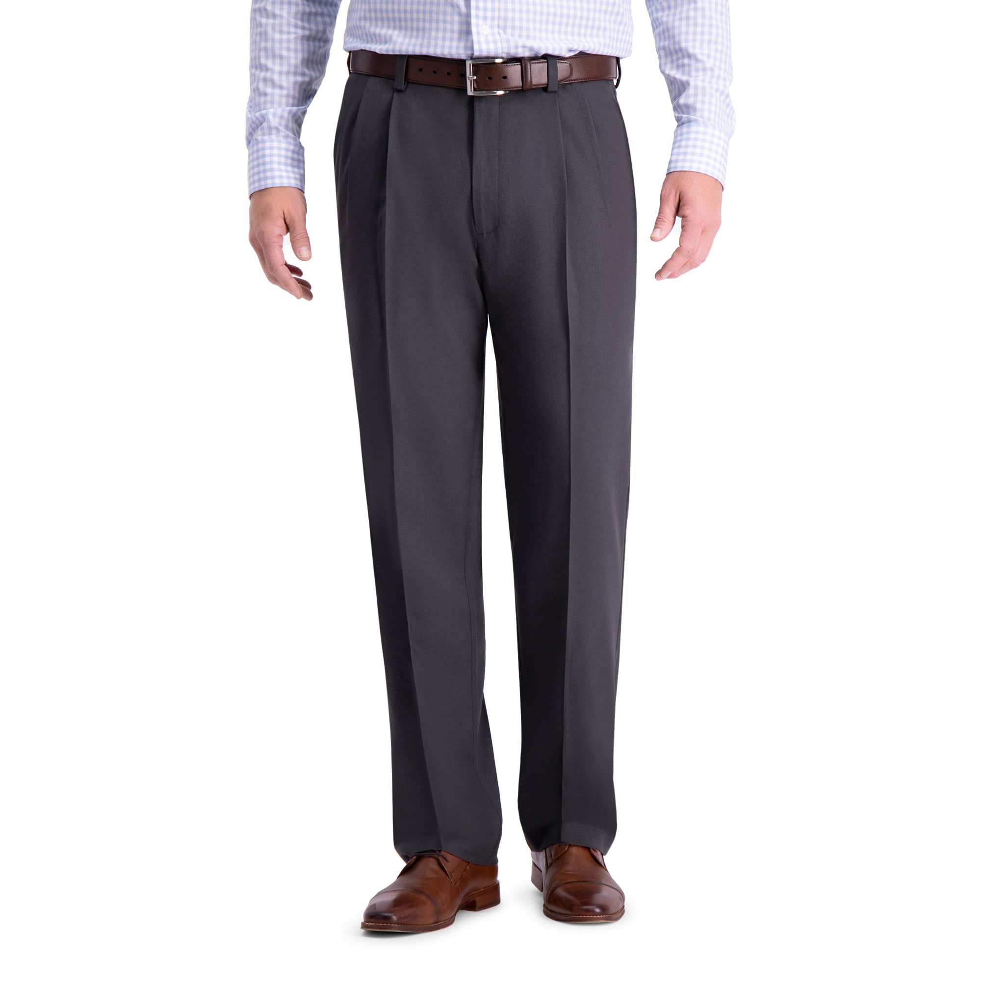 Haggar Men's Cool 18 PRO Classic Fit Flat Front Expandable Waist Pant, Dark Heather Grey, 36Wx34L Image