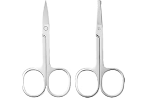 AHHKZT Facial Hair Grooming Scissors Kit For Men Women, 2 PCS Silver, for Eyelashes, Eyebrow, Nose Hair, Beard, Ear Trimming, Rounded and Curved Safety Scissors Set