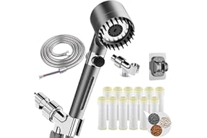 HOTIMO Filtered Shower Head with Handheld - High Pressure 3 Spray Modes Showerhead with Filters, 12 Replaceable Water Softener Filters for Hard Water | Ion Drops Shower Head with 75" Anti-Burst Hose