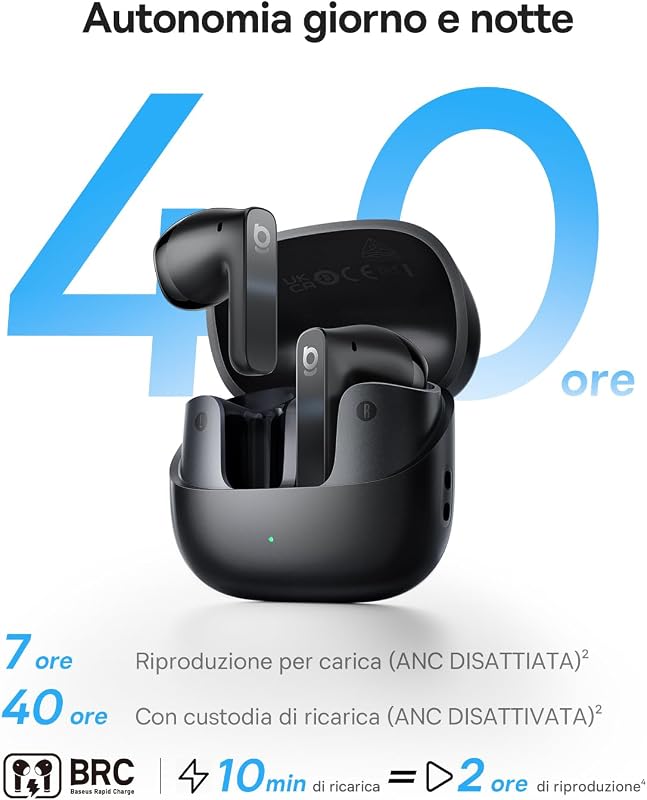 BS1 NC Cuffie Bluetooth Semi In Ear, Auricolari Bluetooth 6.0 Cancellazione Rumore, Cuffie In Ear con ANC, Driver 13 mm, Cuffiette Bluetooth con Hi-Res & LDAC, 6-Mic AI, IP55, 40 Ore