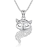 Zorlioy Diamond Fox Necklace for Women 925 Sterling Silver Lab Grown Diamond Cute Animal Pendant Jewelry Gifts for Women (D color, VVS clarity)